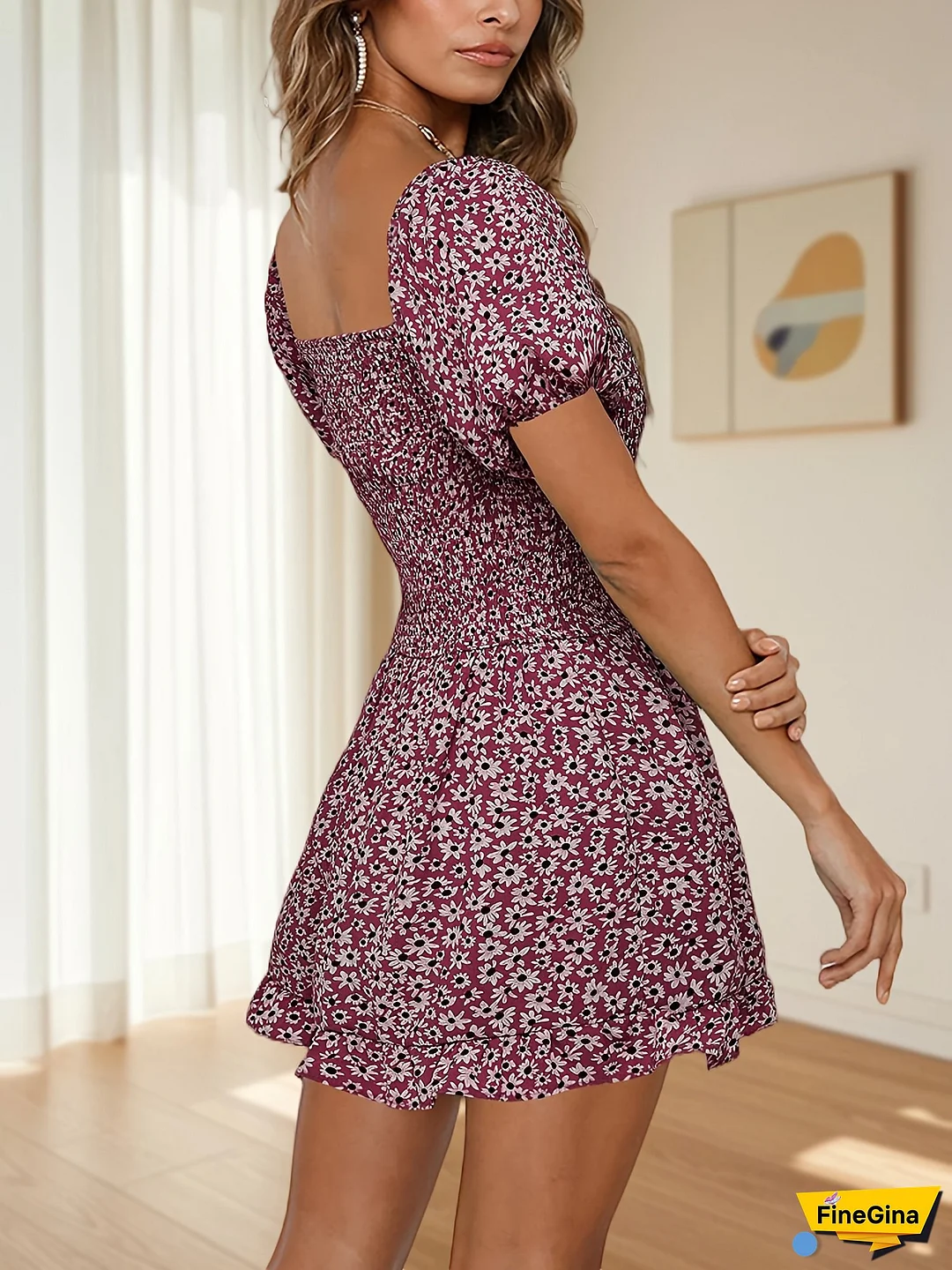 Womens Tube Top Shirred Smocked Short Wide Leg Pants Romper Jumpsuit