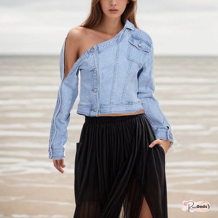 Niche Design Denim Off-the-shoulder Jacket