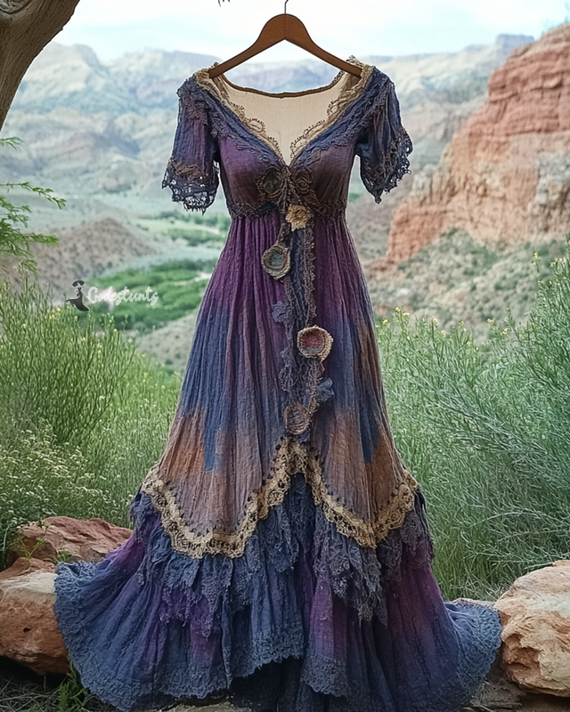 Summer Vintage Floral Lace Patchwork Dress 6c2c