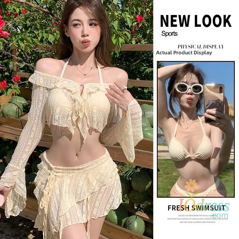 IO Dress Sexy Bikini Swimsuit Set for Women Korean Sle Thermal Spring Outerwear Sun Protection High Quali Fem Swimwear