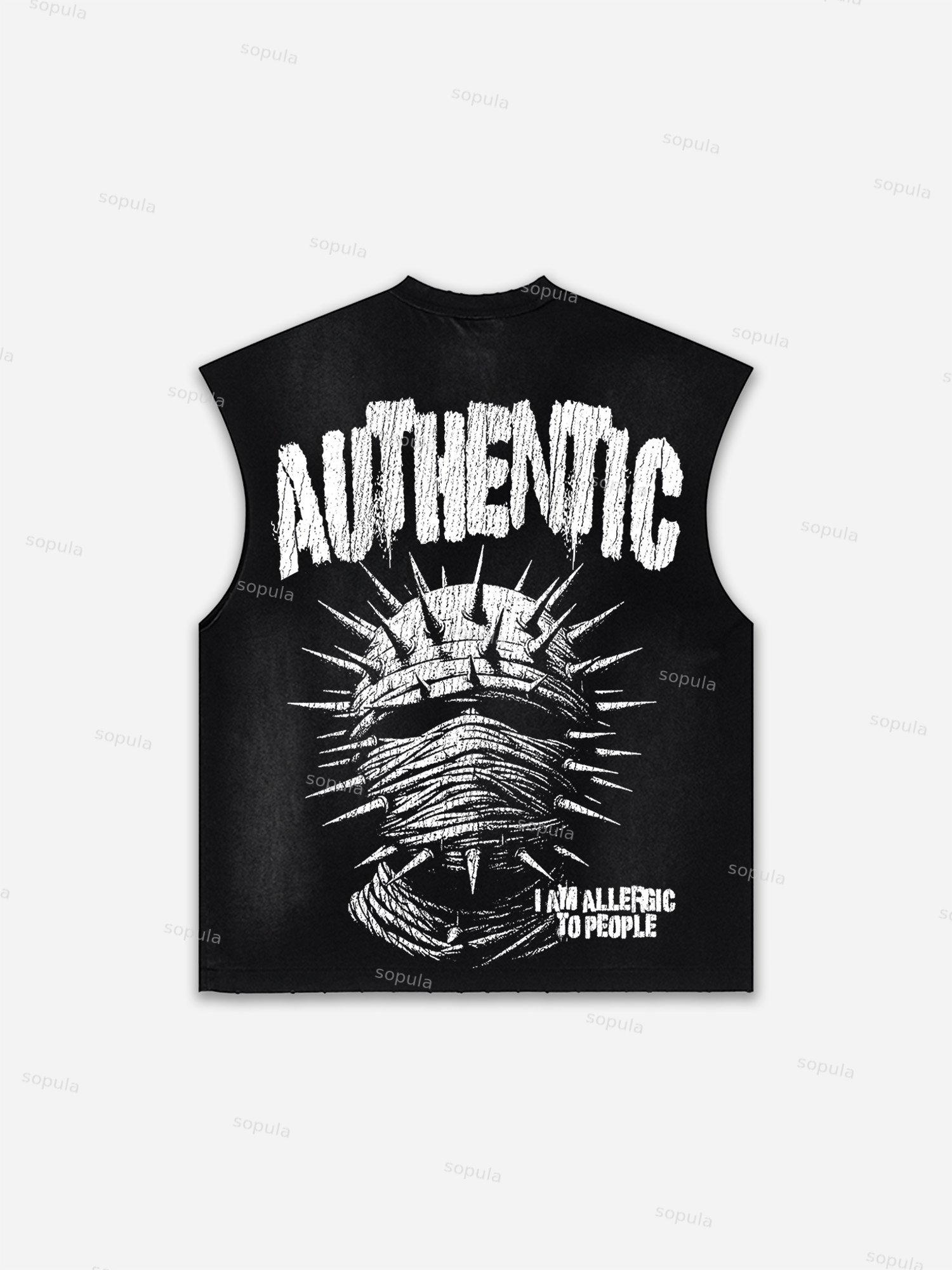 Spiked Mask Graphic Print Distressed Tank Top