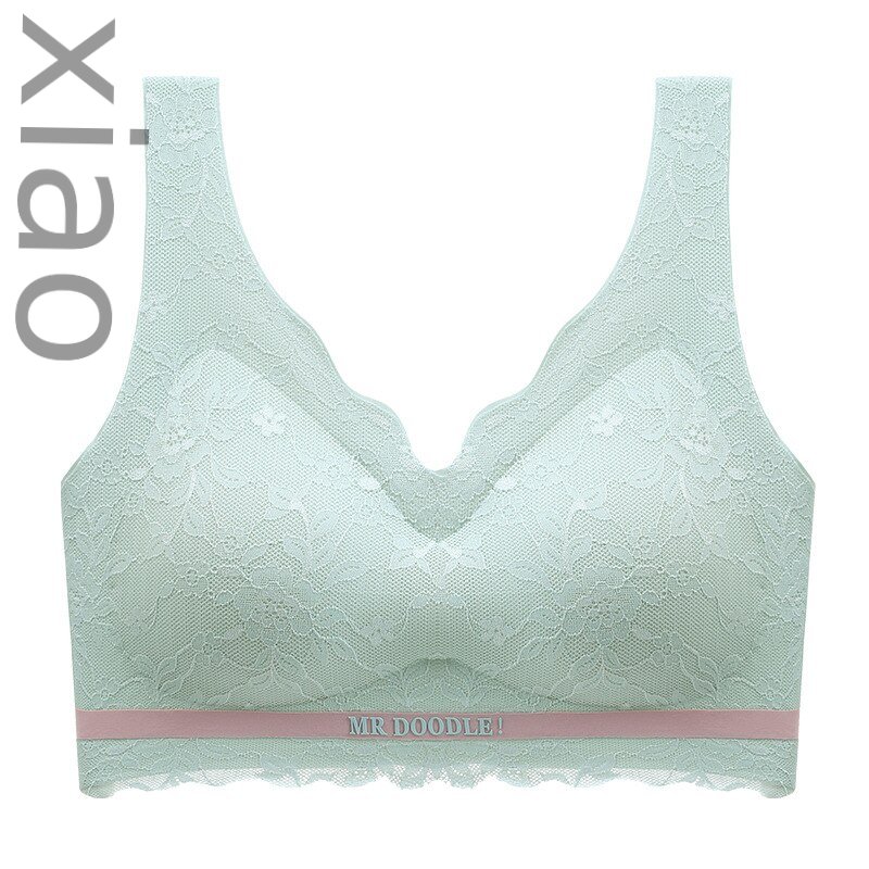 Bras-New sexy ice silk seamless lace gathered ladies bra wrap chest vest with chest pad beauty back breathable sleep underwear-Bras