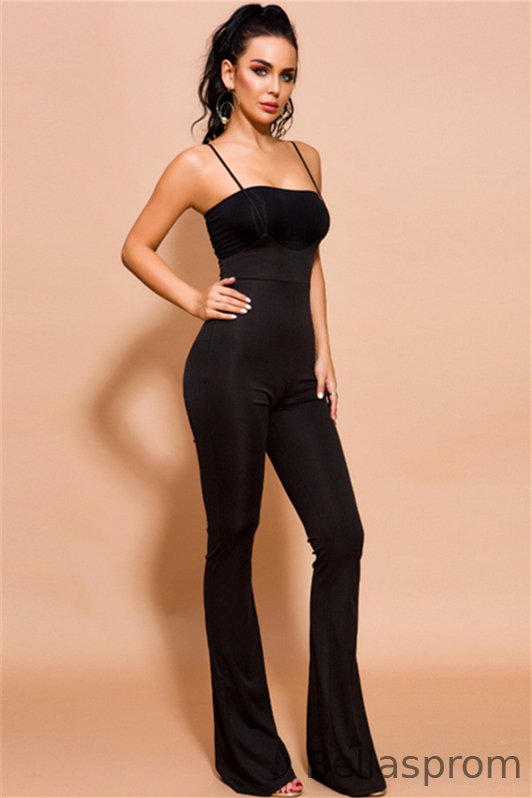 Bellasprom Black Spaghetti-Straps Jumpsuit Long Online YE0145 Bellasprom