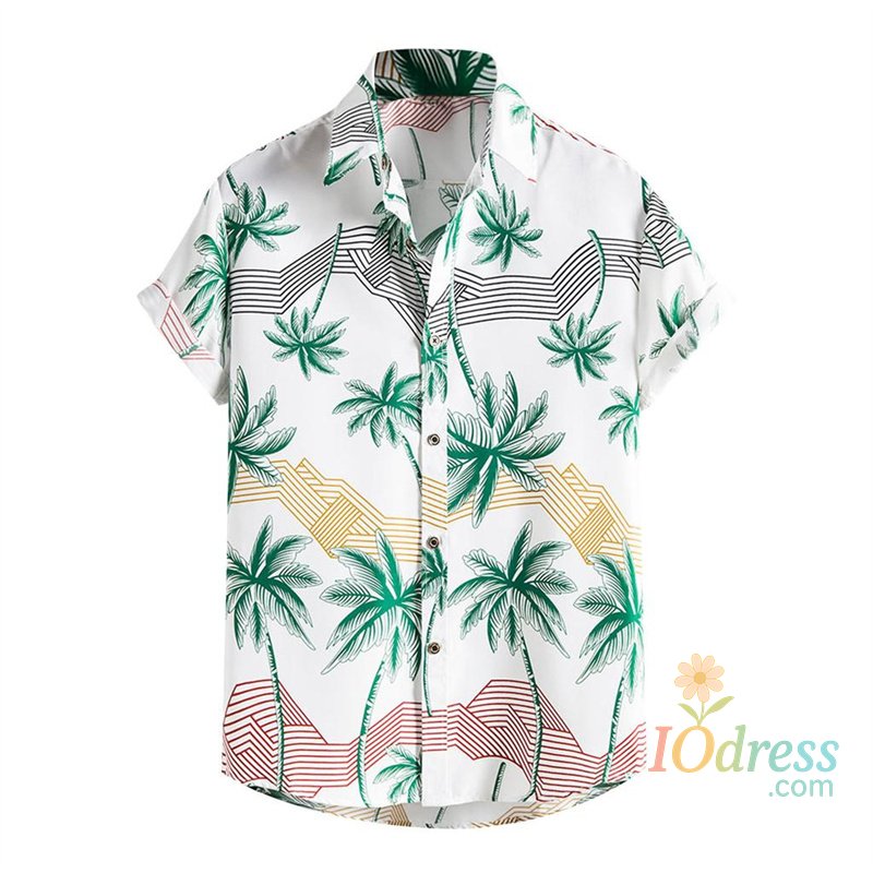 IO Menswear Popular Summer Hawaiian Shirt Men Cool 3d Printing Flower Leaves Shirts Lapel Collar Short Sleeves Button Beach Blouse Clothes