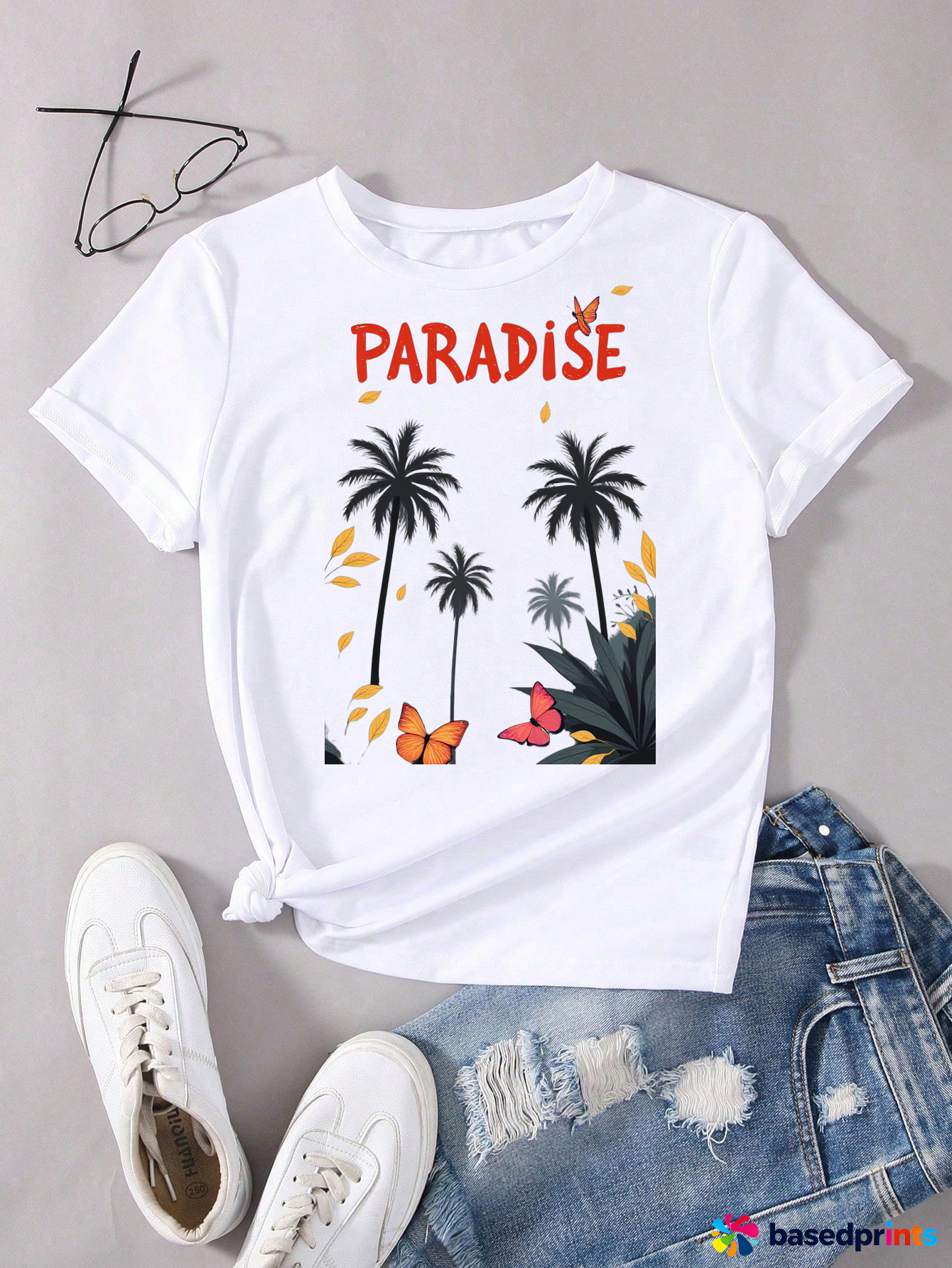 White Paradise Palm Tree Graphic Tee