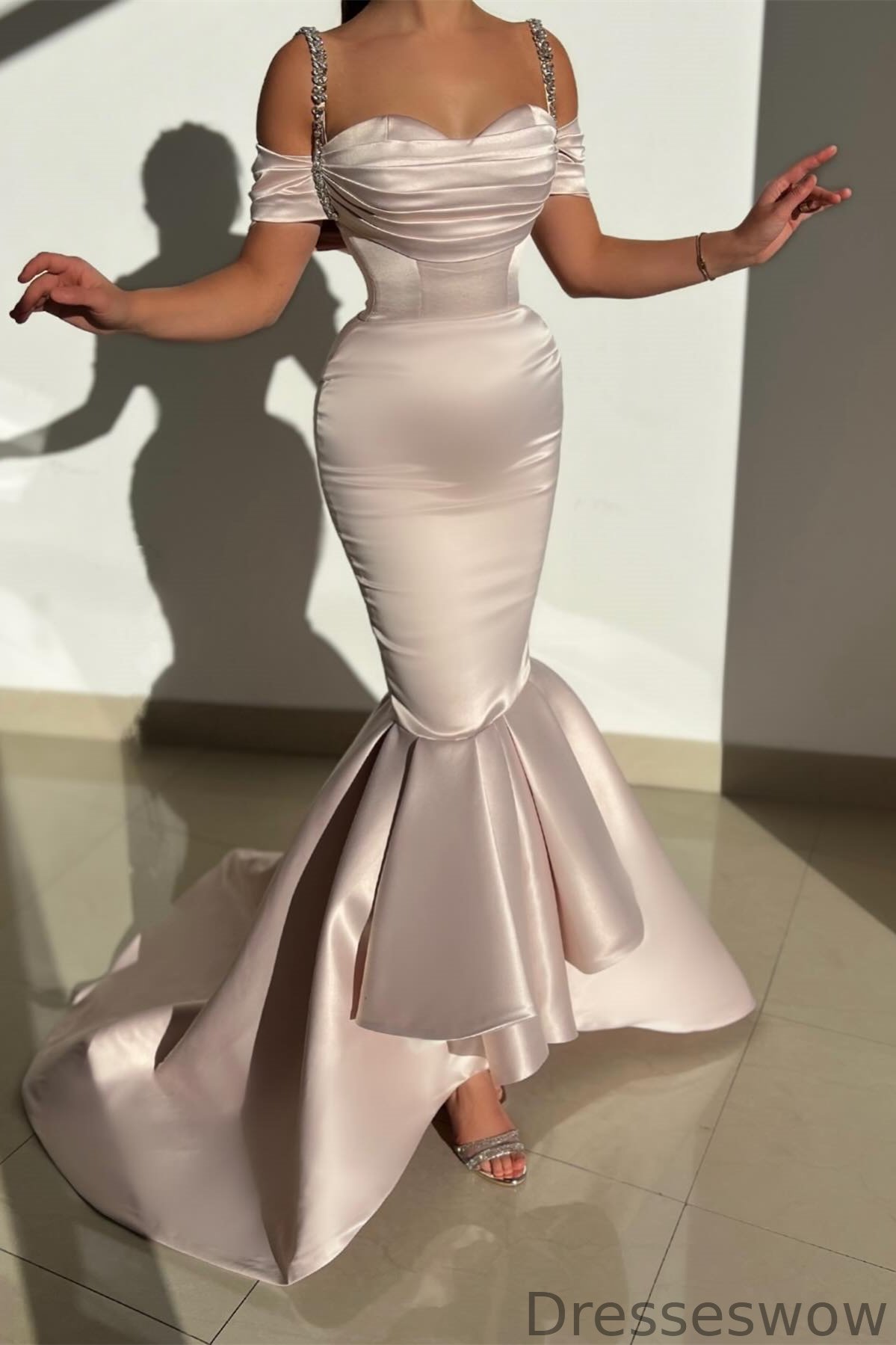 Dresseswow Off-the-Shoulder Sweetheart Mermaid Prom Dress with Beads