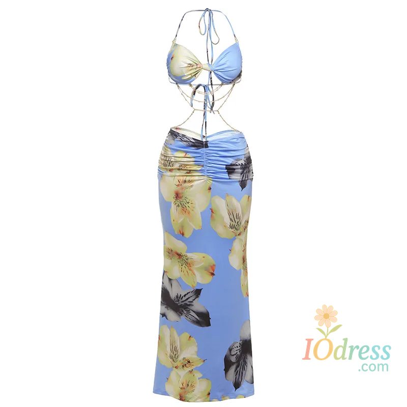 IO Dress 2025 Rhinestone Chain Dress Women Y2K Glitter Ruched Waistless Knot Backless Birthday Midnight Party Sexy Club Vestidos Summer