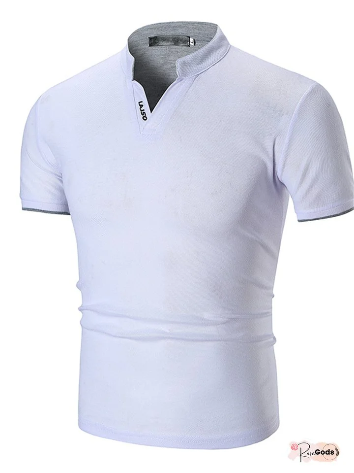 Explosive Summer New Fit Type Men's Solid Color Cuff Striped Stand-up Collar Half-collar Men's Casual Short-sleeved Polo Shirt Youth Fashion Section Tops