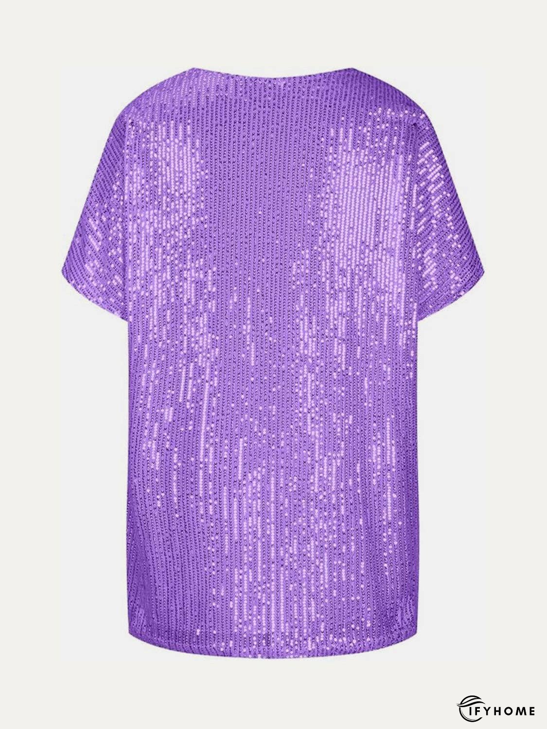 Full Size Sequin V-Neck Short Sleeve Top | IFYHOME
