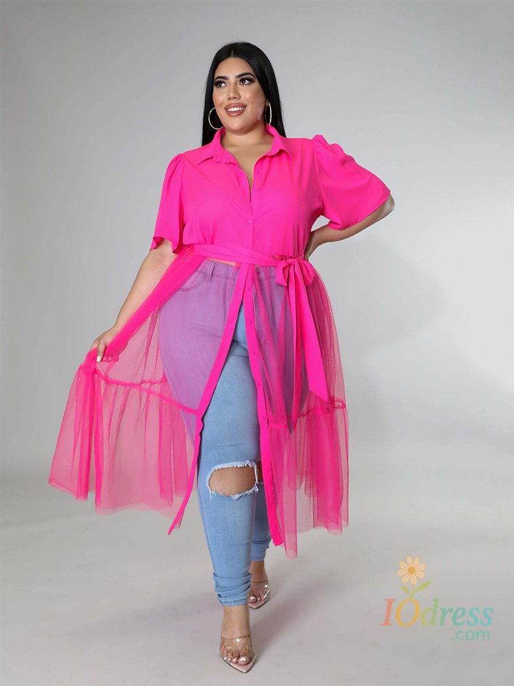 IO Dress Women Clothing Plus Size Dresses Summer Mesh Dress Fashion Elegant Big Lady Chiffon Shirt Dress Bulk
