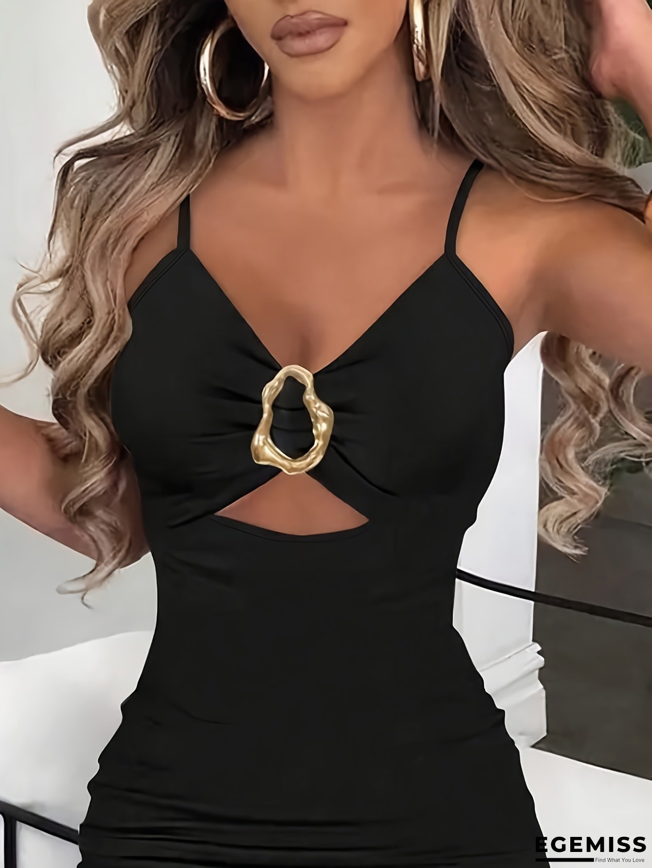 Summer New Elegant Irregular Metal Decor Front Cutout High Slit Camisole Dress | EGEMISS