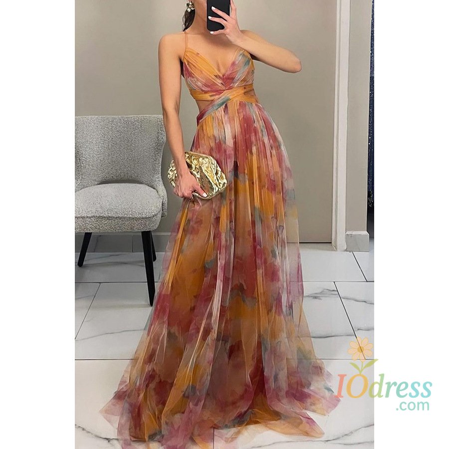IO Dress Women's S-XL Size Spring Summer Mesh Printed Hanging Dress Elegant Women Dress Fashion Slimming Versatile Lady‘s Party Dress IO Dress