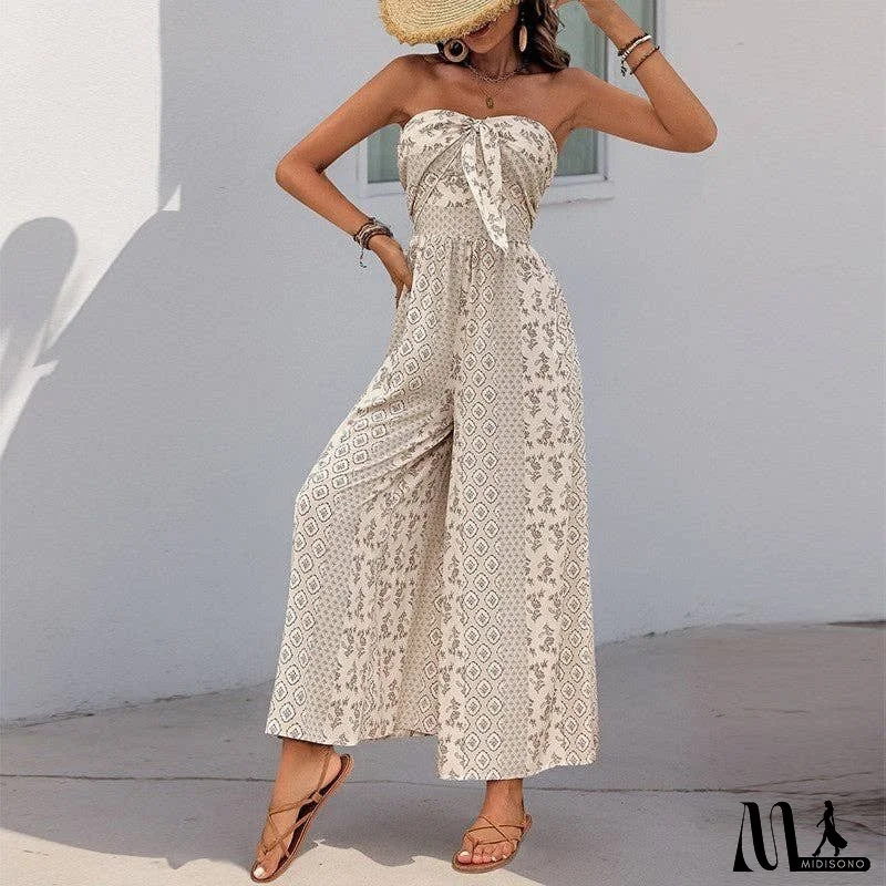 Geometric Print Sleeveless Bandeau Jumpsuit