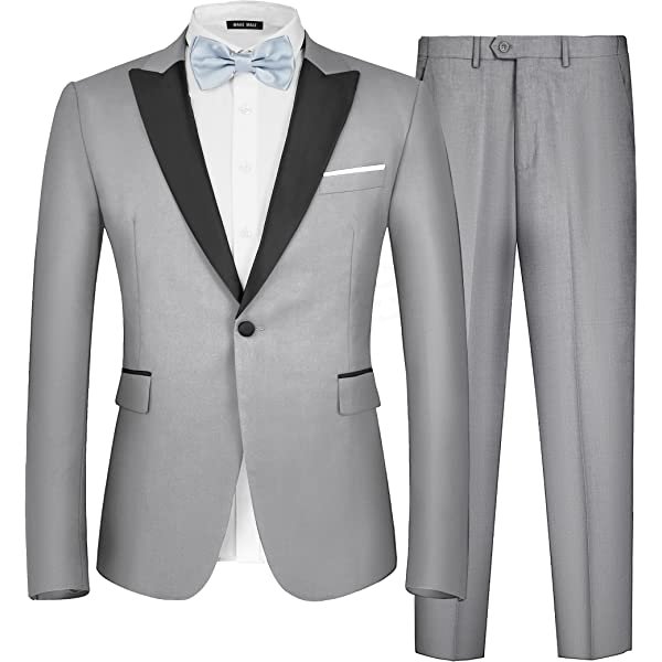 MAGE MALE Men's 2 Piece Suit One Button Slim Fit Formal Wedding Prom Tuxedo Suits Blazer Pants with Bow Tie Set Small Black-peak Lapel-1 amazon James Yang