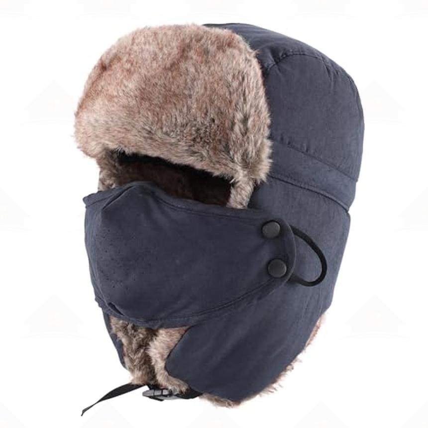 Home Prefer Mens Warm Faux Fur Trooper Trapper Hat Outdoor Reflective Winter Hunting Hat with Ear Flaps Face Mask