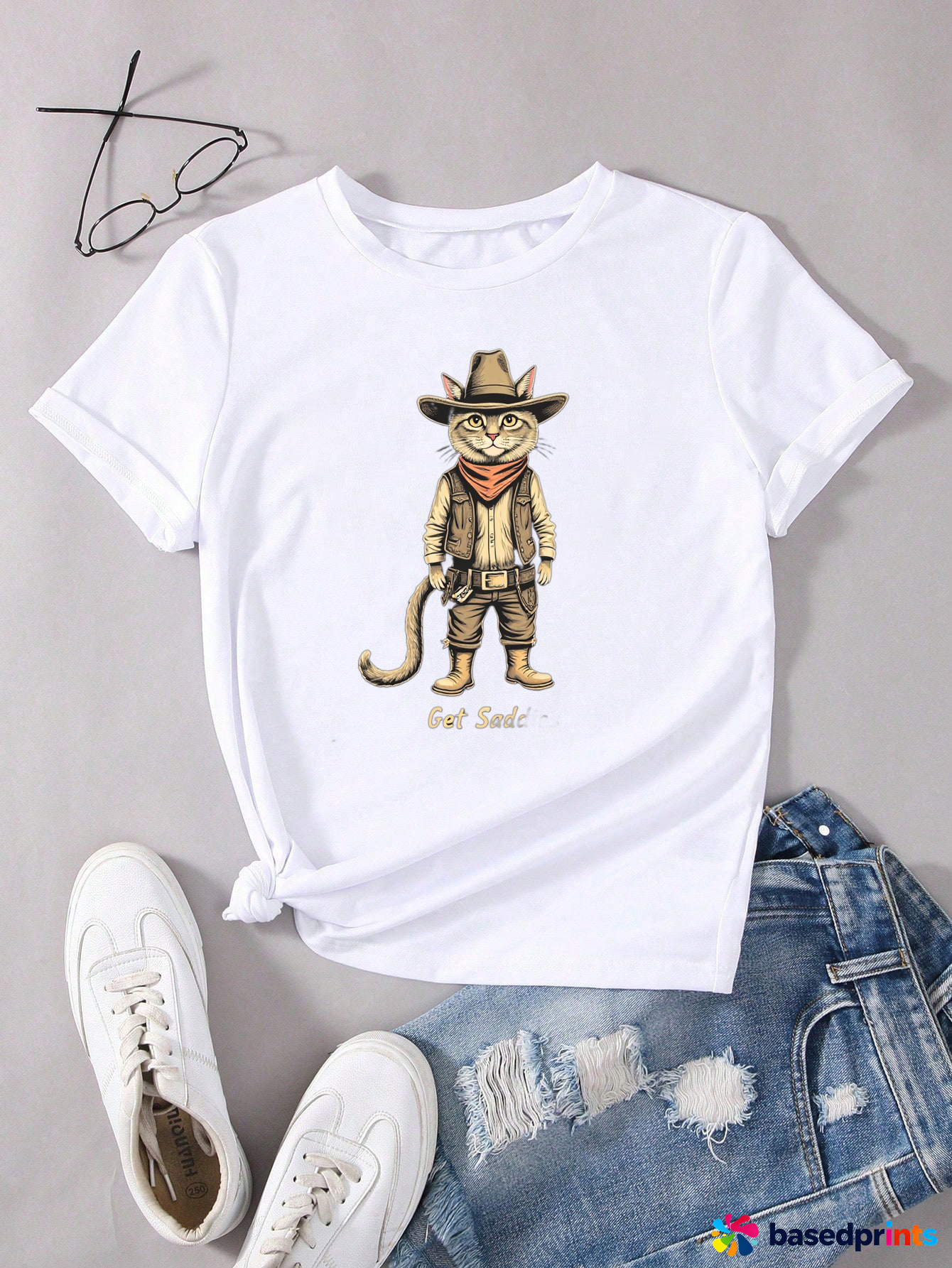 Cat Cowboy T-Shirt White