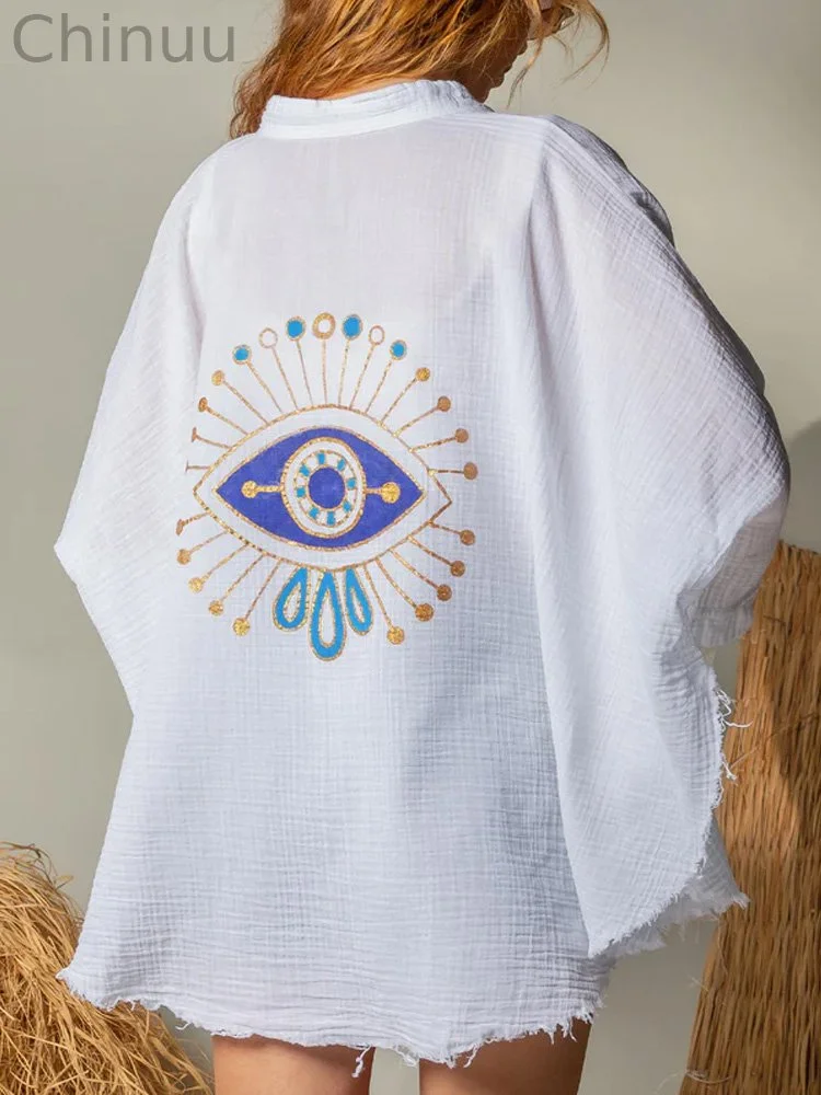 Women's Casual Devil's Eye Printed Cotton Shirt