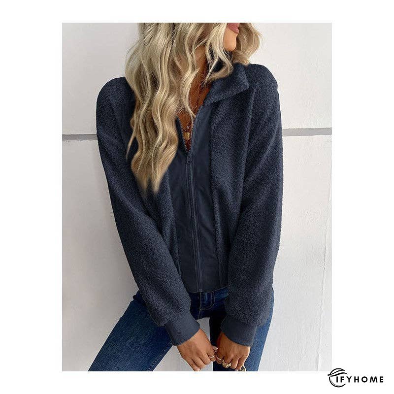 Solid Color Short Lapel Long Sleeve Sherpa Jacket | IFYHOME