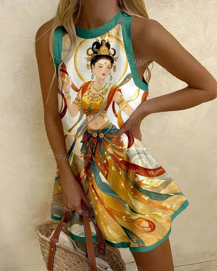Pupiloves Pupiloves Lucky Bodhisattva Print Mini Dress