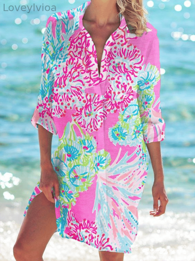 Women's Resort Style Graffiti Print Loose Patchwork Dress