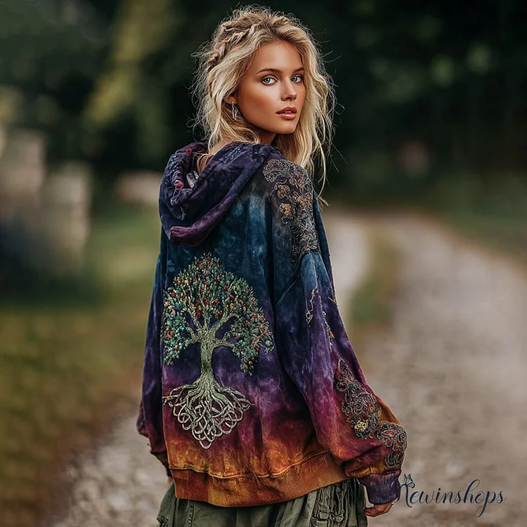 Women's Classic Viking Tree Of Life Art Gradient Comfort Hoodie