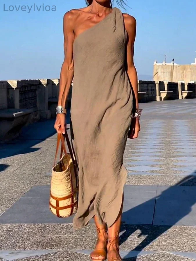 Women's Solid Color Off-Shoulder Resort Dress