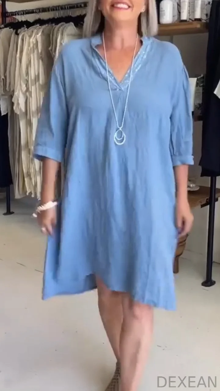 Casual V-neck Mid-sleeve Dress