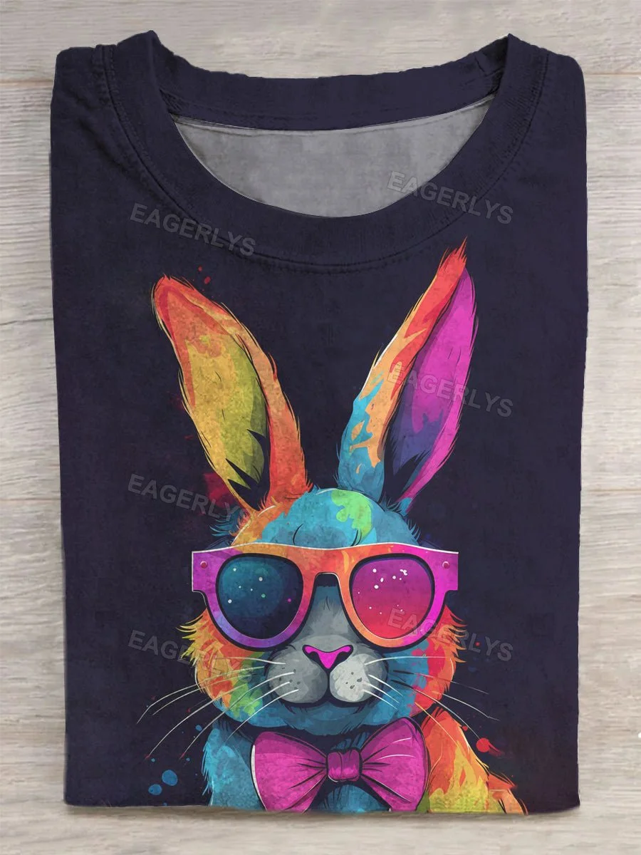 Eagerlys Unisex Colorful Rabbit Abstract Print T-Shirt Eagerlys
