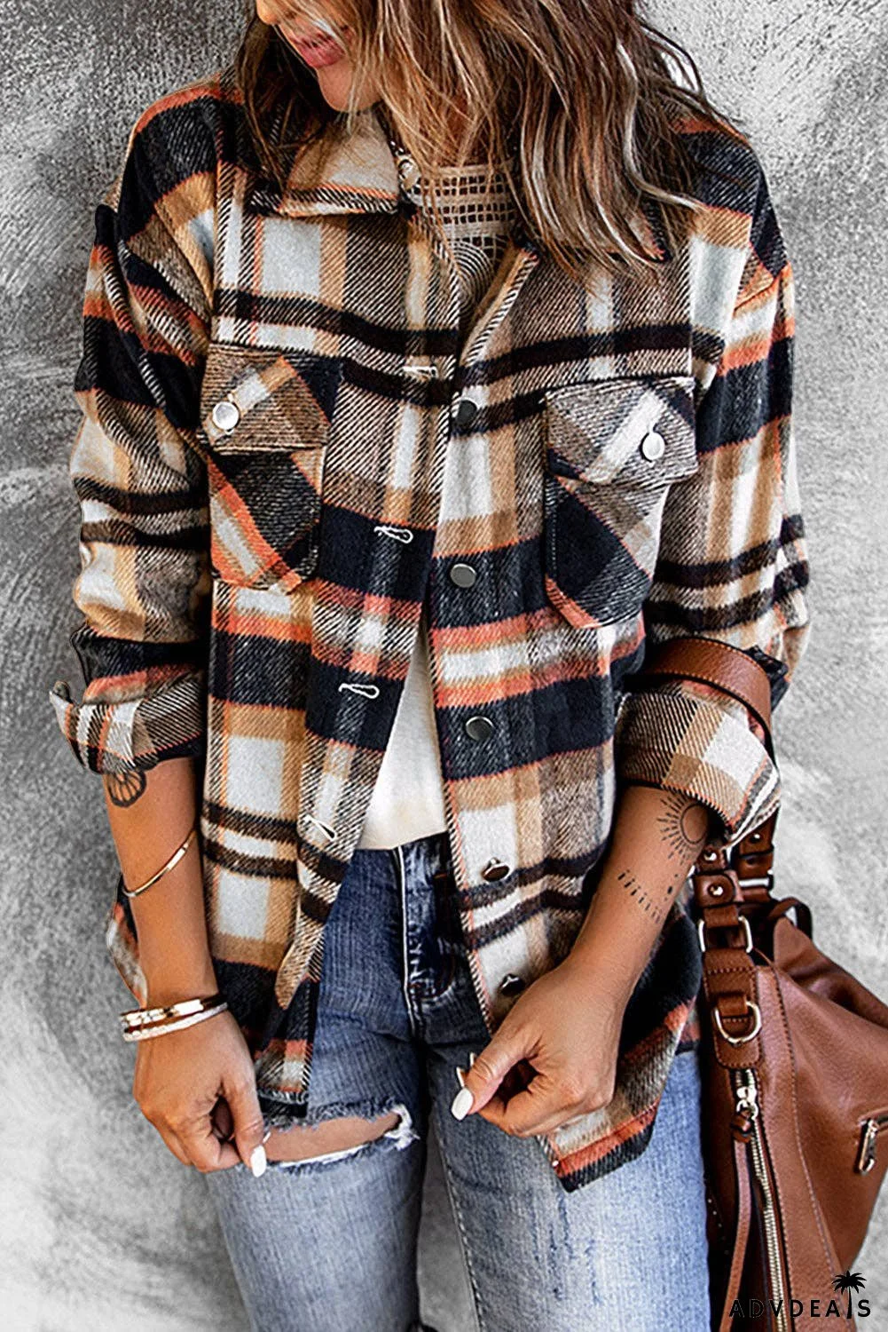 Multicolor Plaid Casual Button Up Flannel Jacket