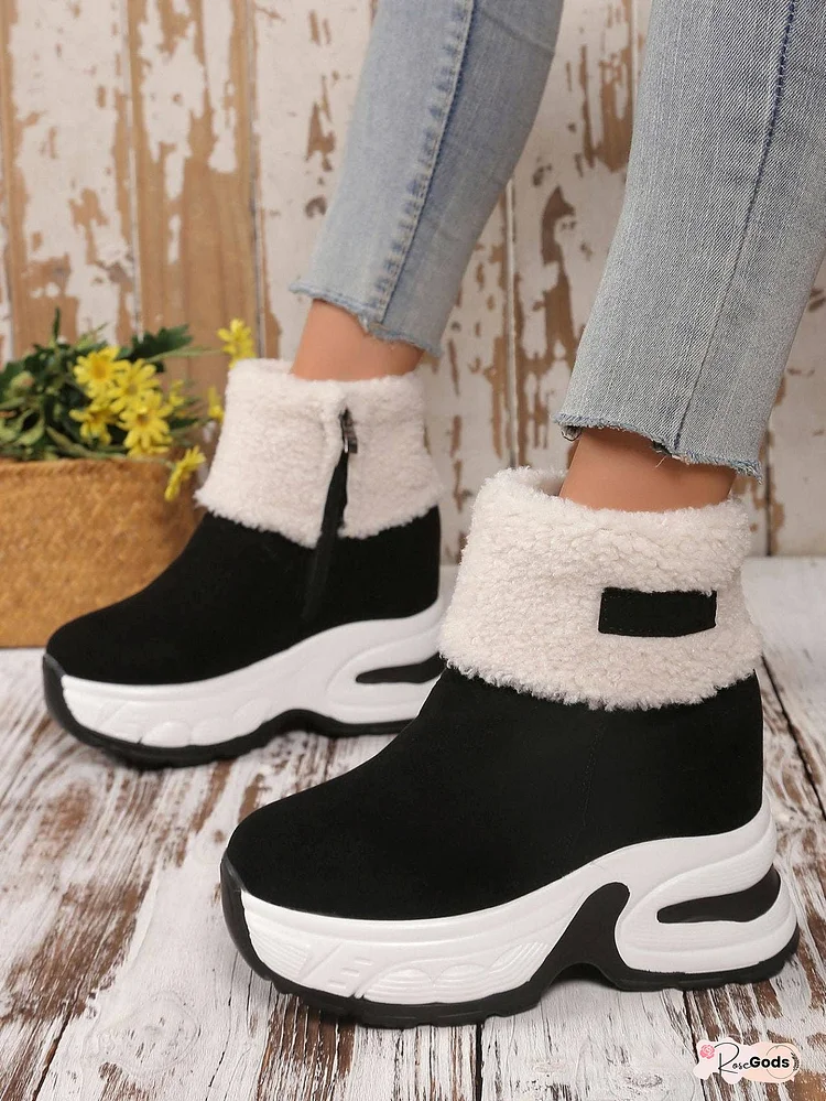 Faux Fur Round Toe Platform Boots