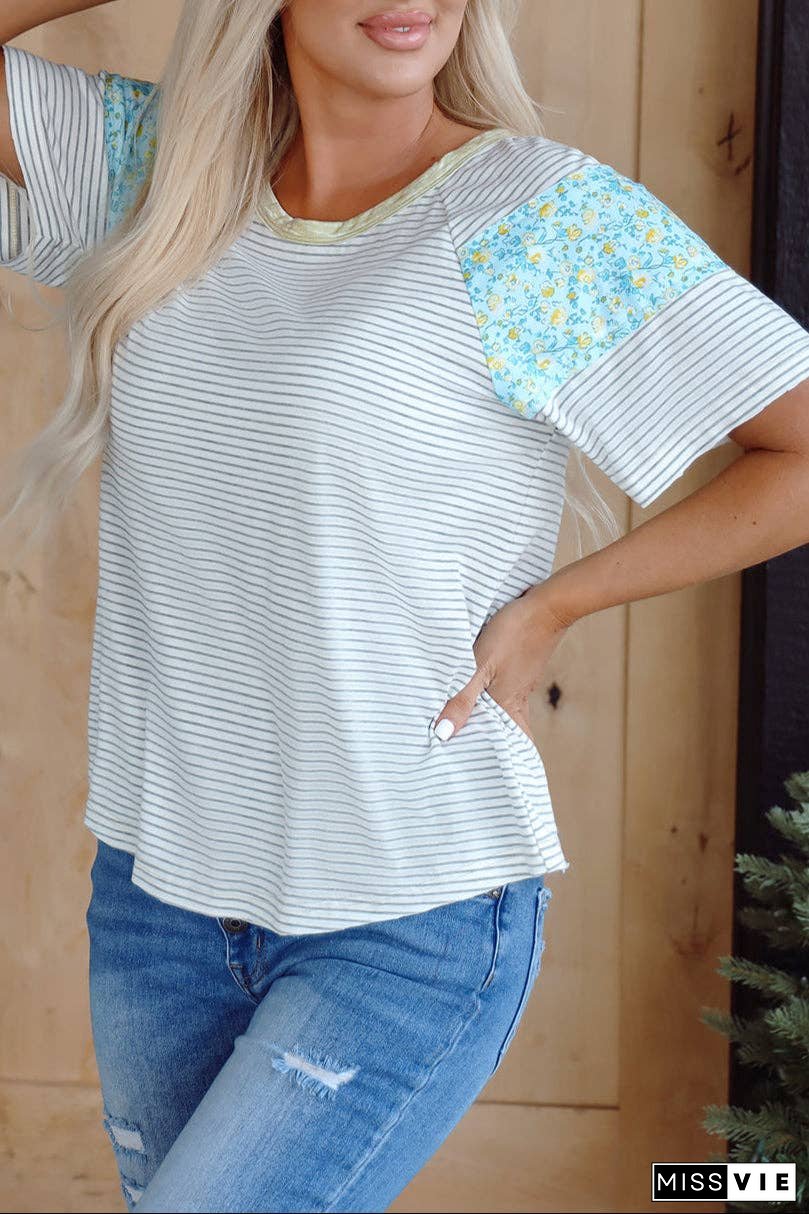 Stripe Floral Patchwork Summer Tee