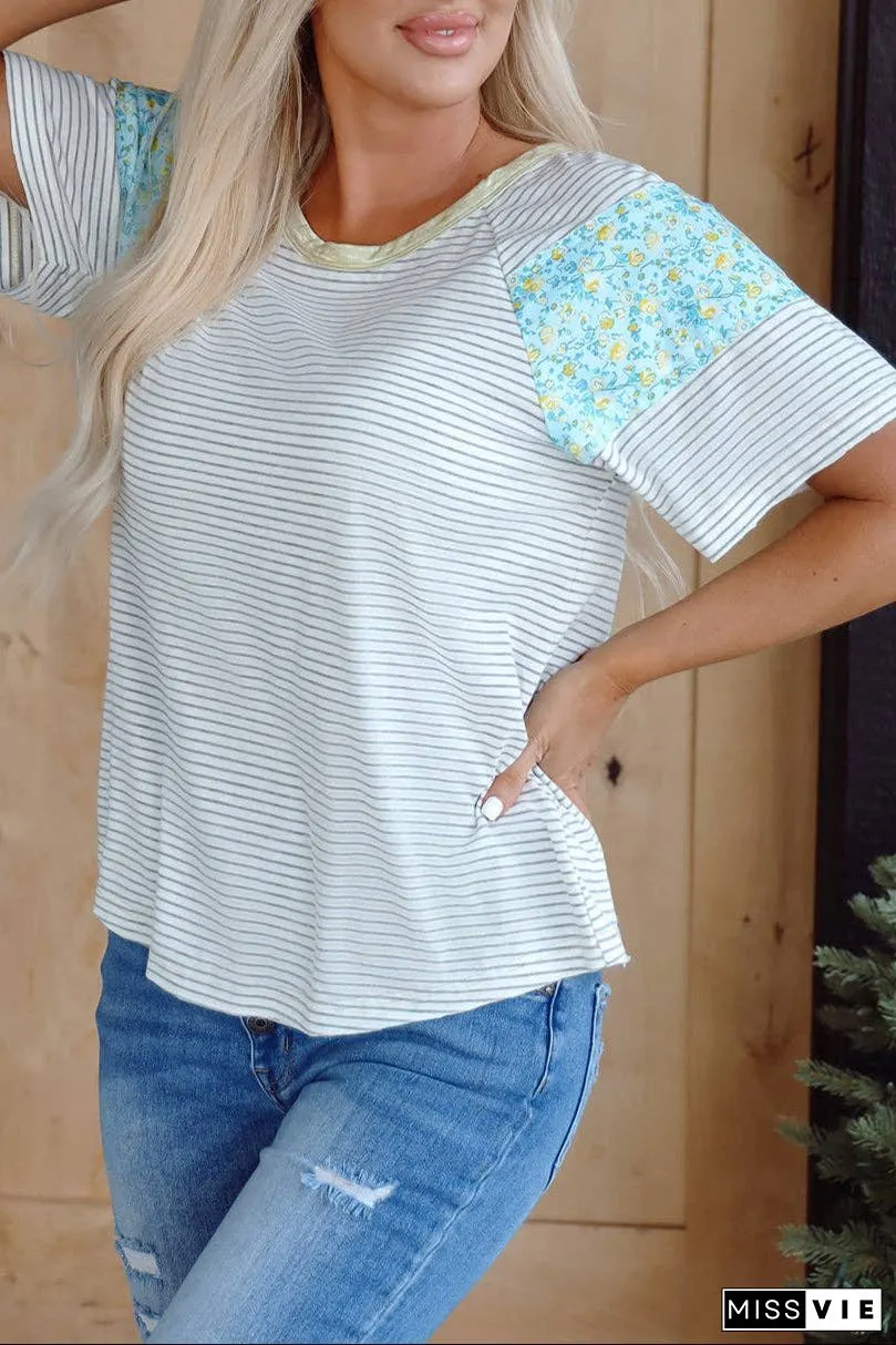 Stripe Floral Patchwork Summer Tee