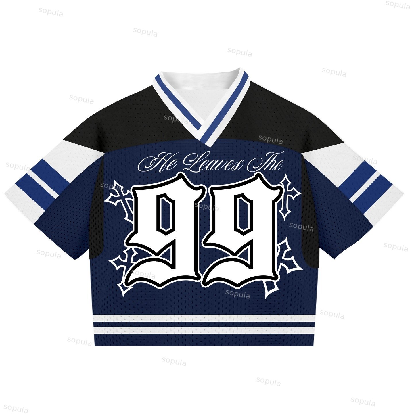 Vintage Leaves No.99 Get No.1 Cross Graphics Blokecore Blokette Cropped V-neck Jersey T-shirt