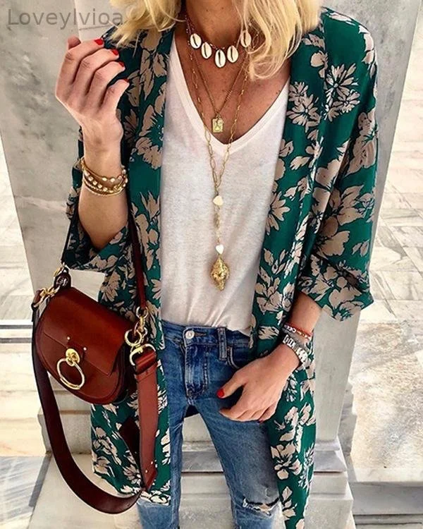 Floral Print Shawl Kimono Top Loose Plus Size Shirt Coat Bohemia Long Shirt Blouse