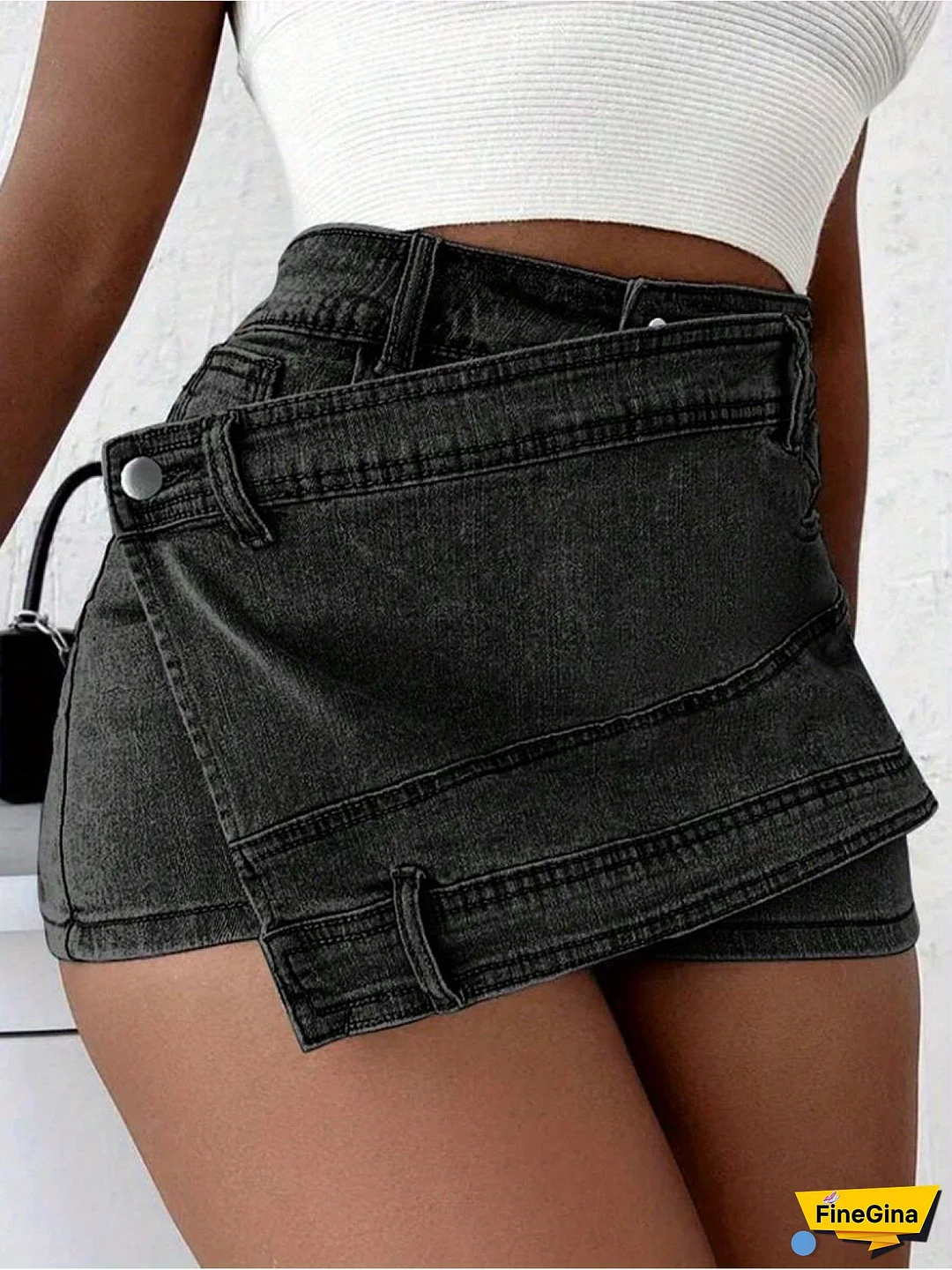 Grunge Punk Street New Vintage Stretchy Overlap Waist Wrap Asymmetric Hem A-Line Skinny Denim Skorts Halloween Clothes Jeans