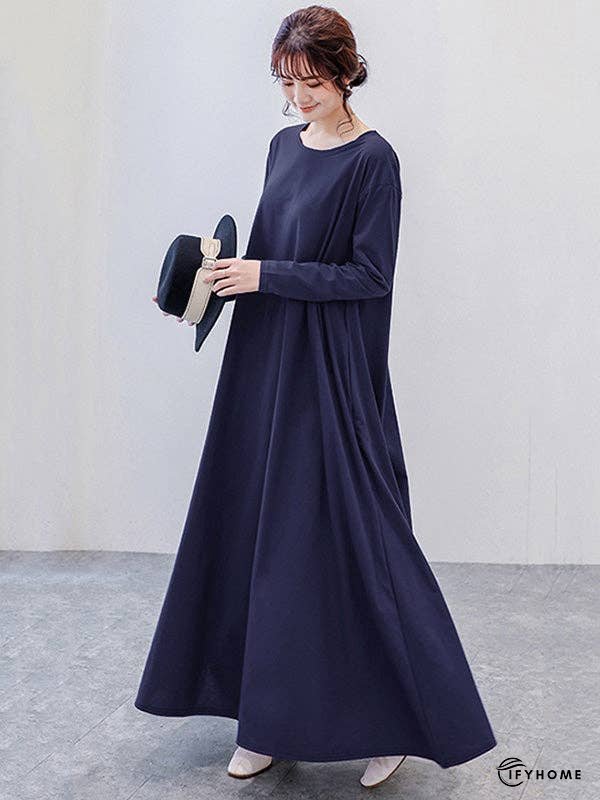 Simple 6 Colors Plus Size Loose Long Sleeve Casual Dress | IFYHOME