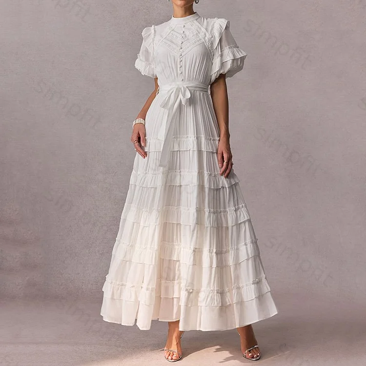 Simpfit Elegantes Maxikleid mit Puffärmeln und Rüschen