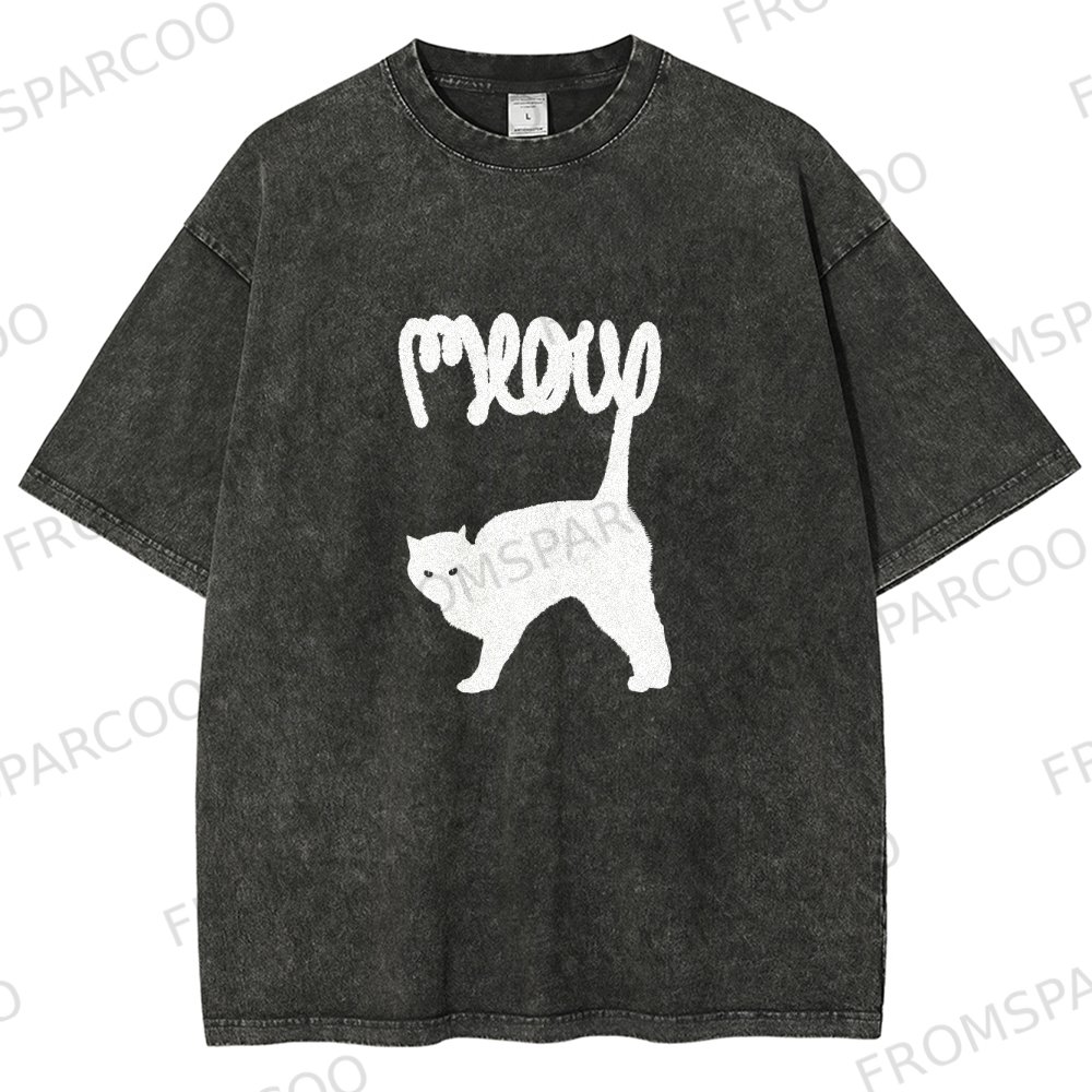Meow Washed Vintage Short Sleeves T-Shirt