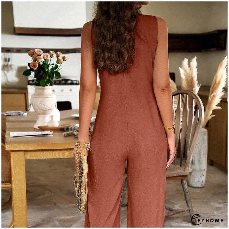 Solid Color Sleeveless Jumpsuit With Button Closure | IFYHOME