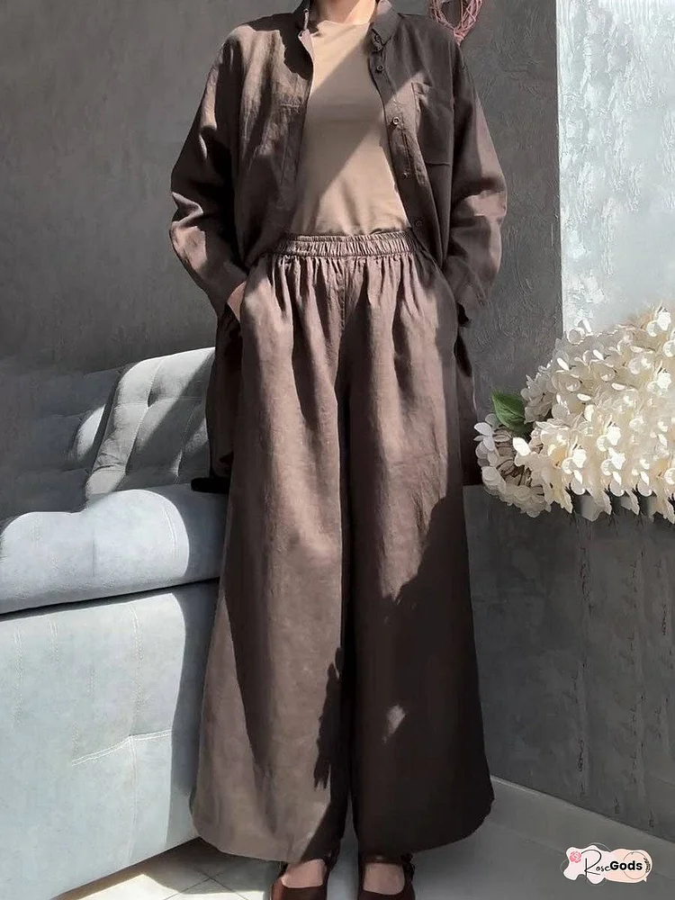 Long cotton and linen casual two-piece set
