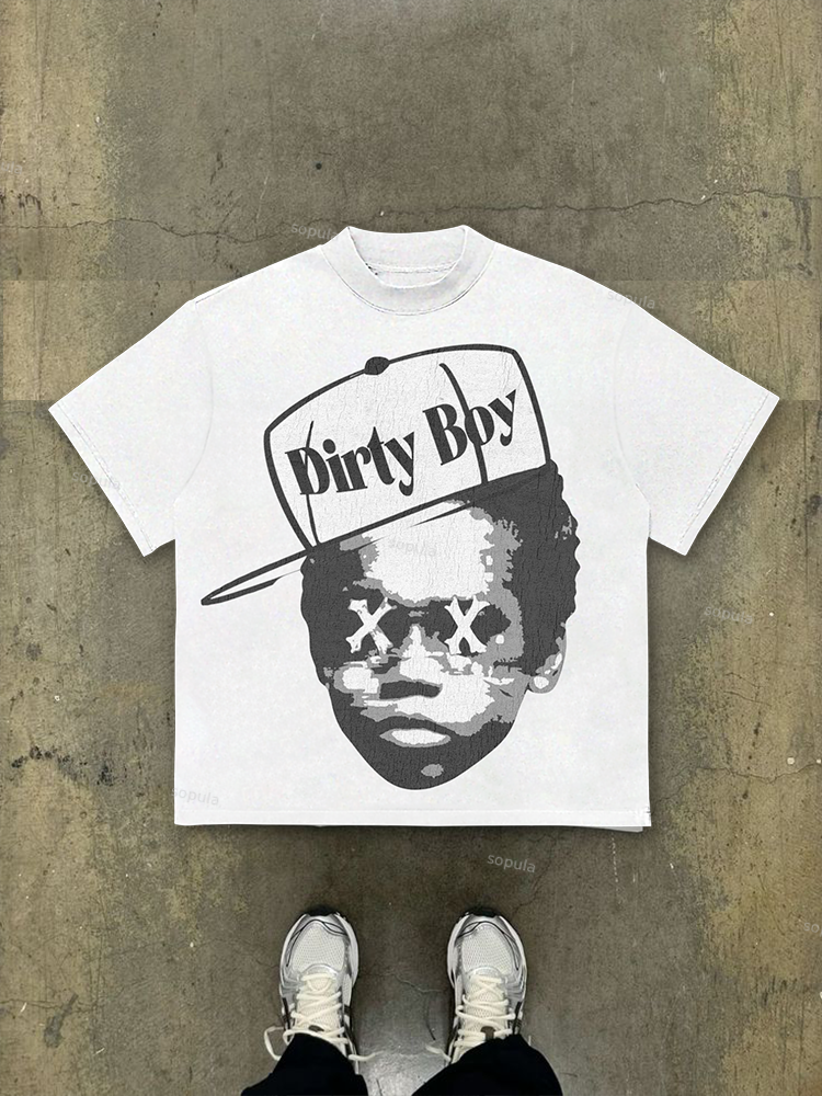 Dirty Boy Character Graphic Cotton T-shirt