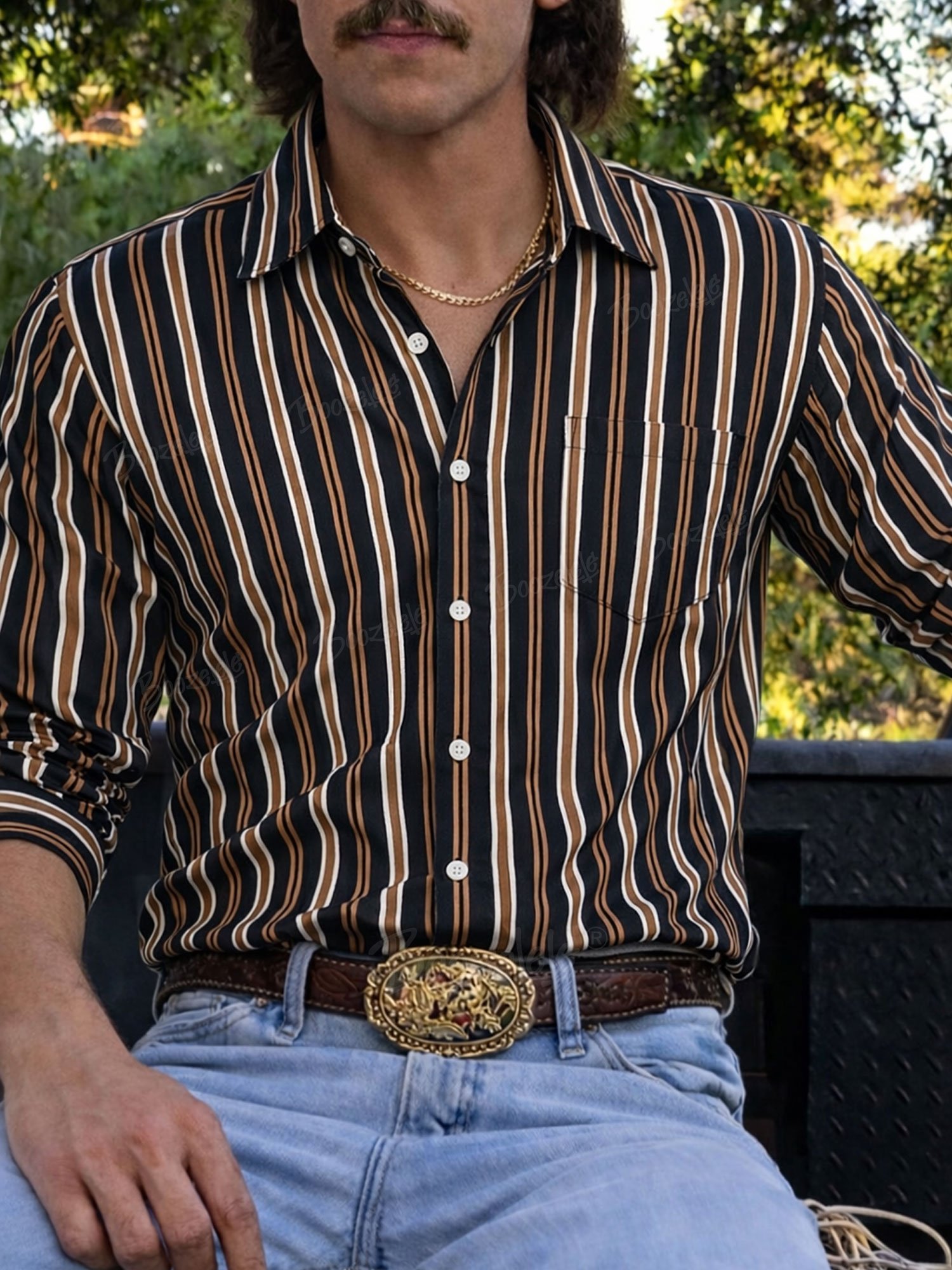 Men'S Western-Style Casual Black And Yellow Striped Shirt&ndash; 100% Cotton Shirt