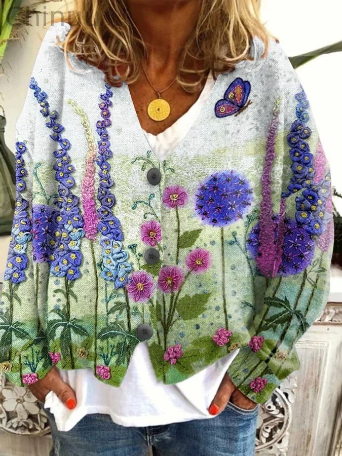 Women's Floral Print Button Cardigan ​