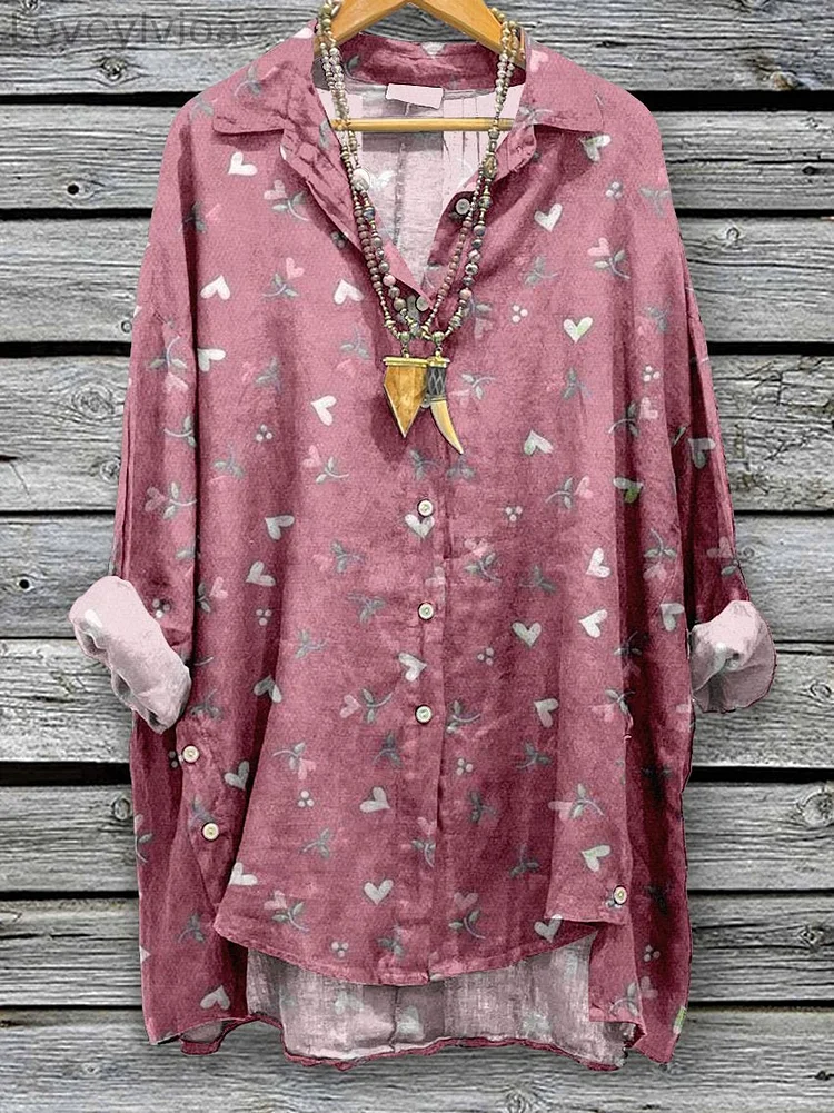 Women's Flowers Floral Print Casual Cotton And Linen Shirt