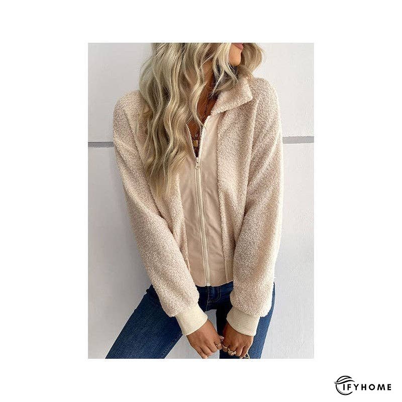Solid Color Short Lapel Long Sleeve Sherpa Jacket | IFYHOME