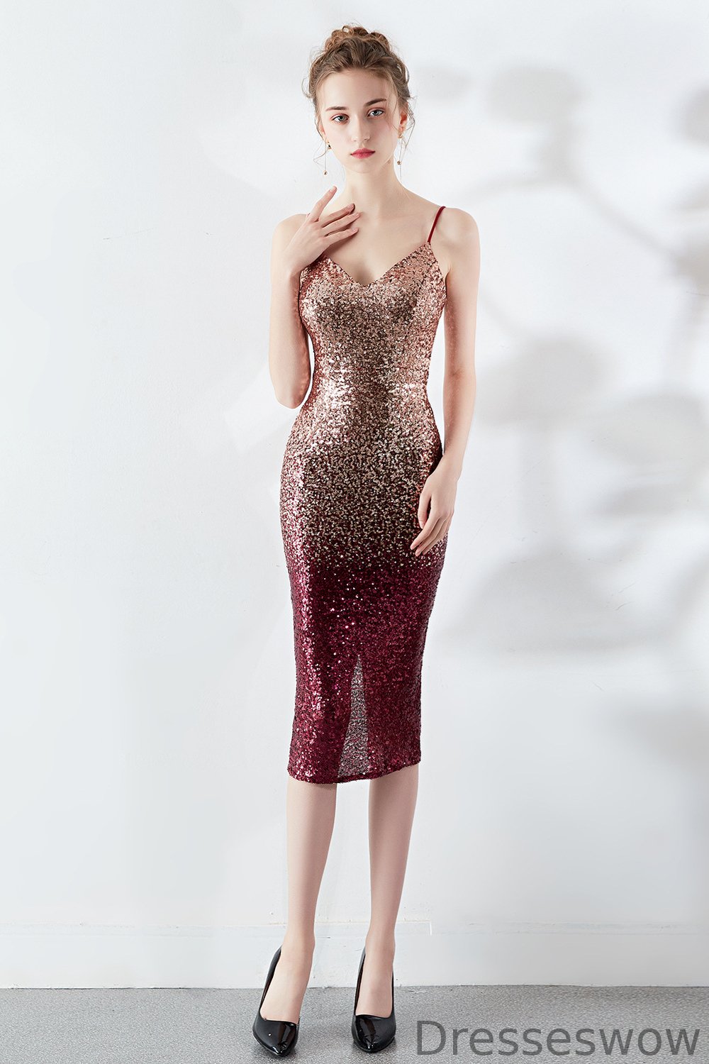 Dresseswow Spaghetti-Straps Ombre Sequins Short Prom Dress Sleeveless YE0110