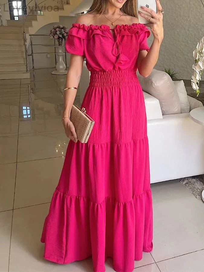 Solid Color Elegant One Shoulder Swing Dress