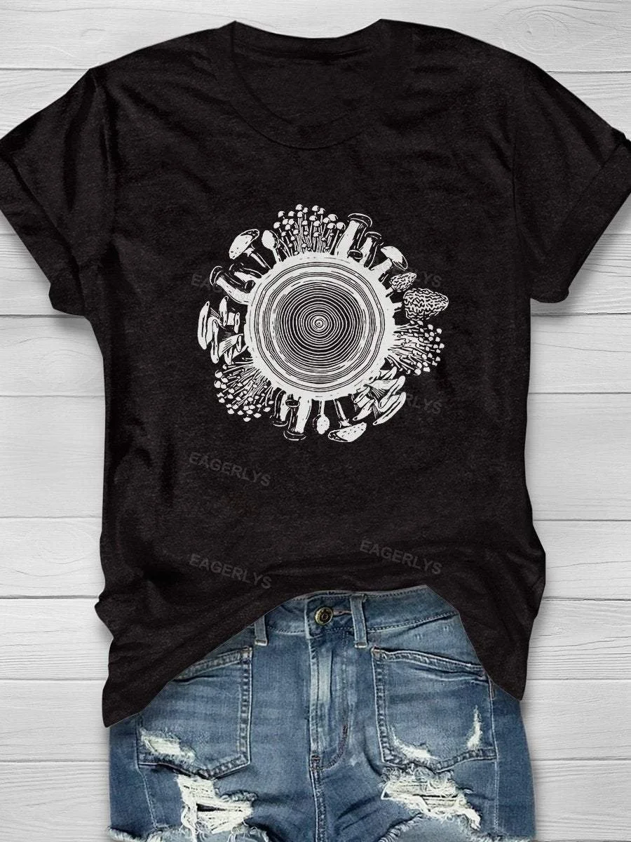 Eagerlys Mushroom Ring Nature Hiking Print Short Sleeve T-shirt Eagerlys