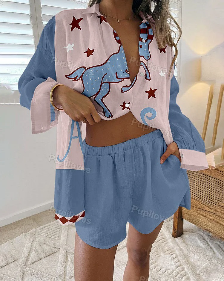 Pupiloves Pupiloves Fashion Aries Print Long Two Piece Set