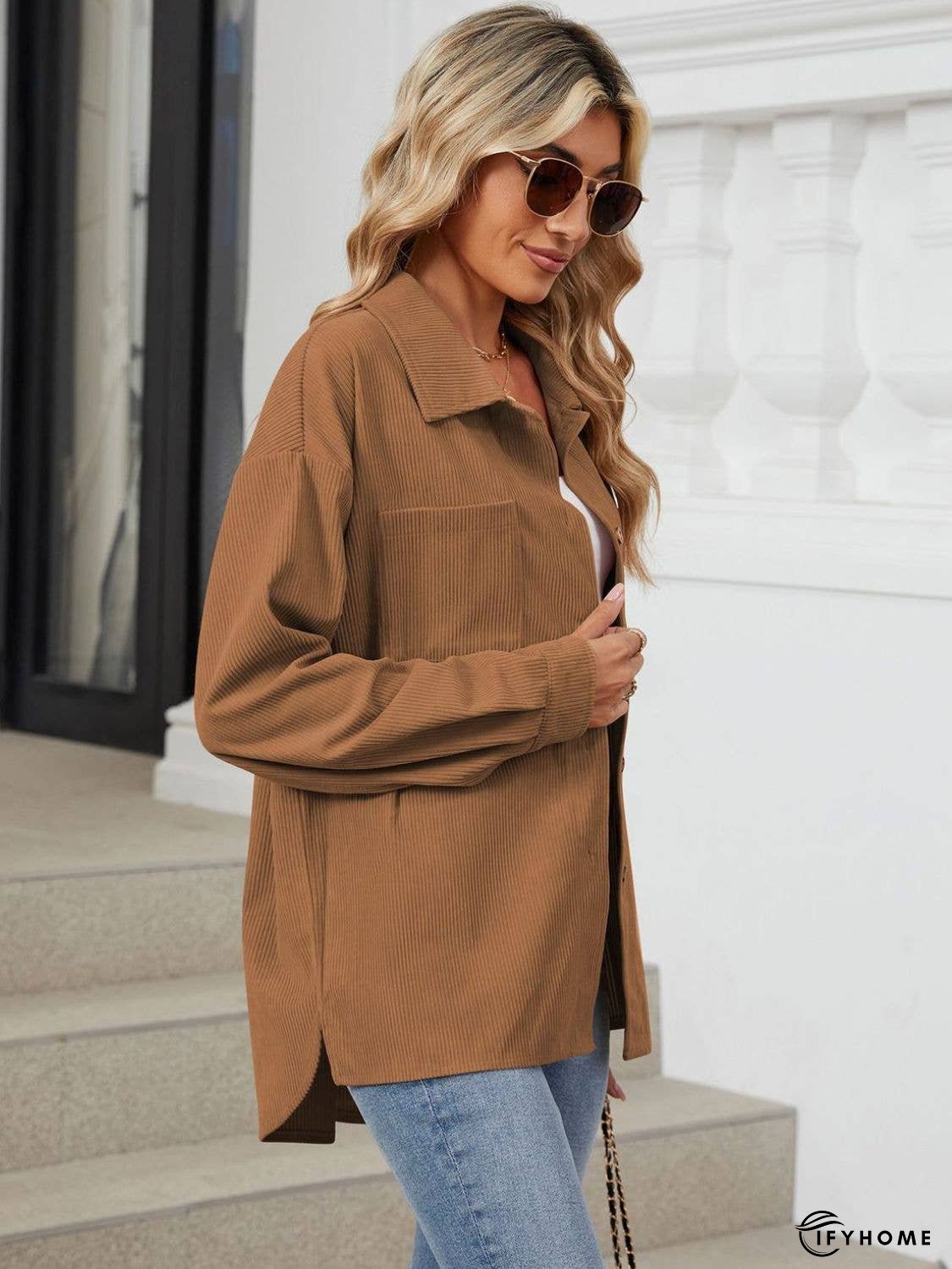 Button Up Dropped Shoulder Long Sleeve Outerwear | IFYHOME